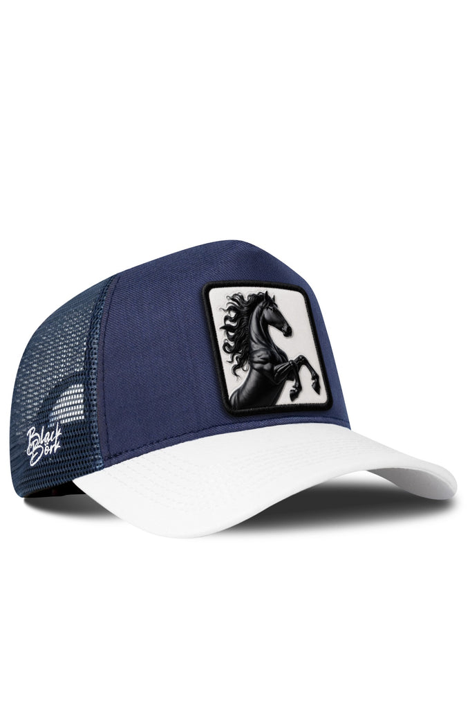 At Logolu Cordura Beyaz-Lacivert Trucker Şapka
