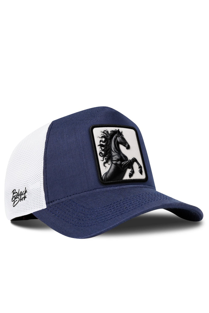 At Logolu Cordura Lacivert-Beyaz Trucker Şapka