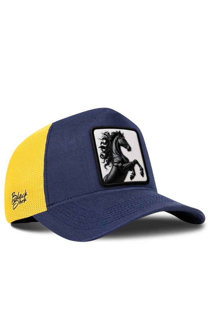 At Logolu Cordura Lacivert-Sarı Trucker Şapka