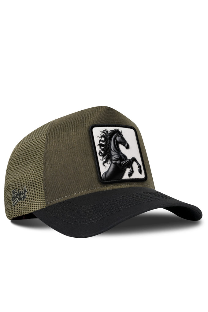 At Logolu Cordura Siyah-Haki Trucker Şapka