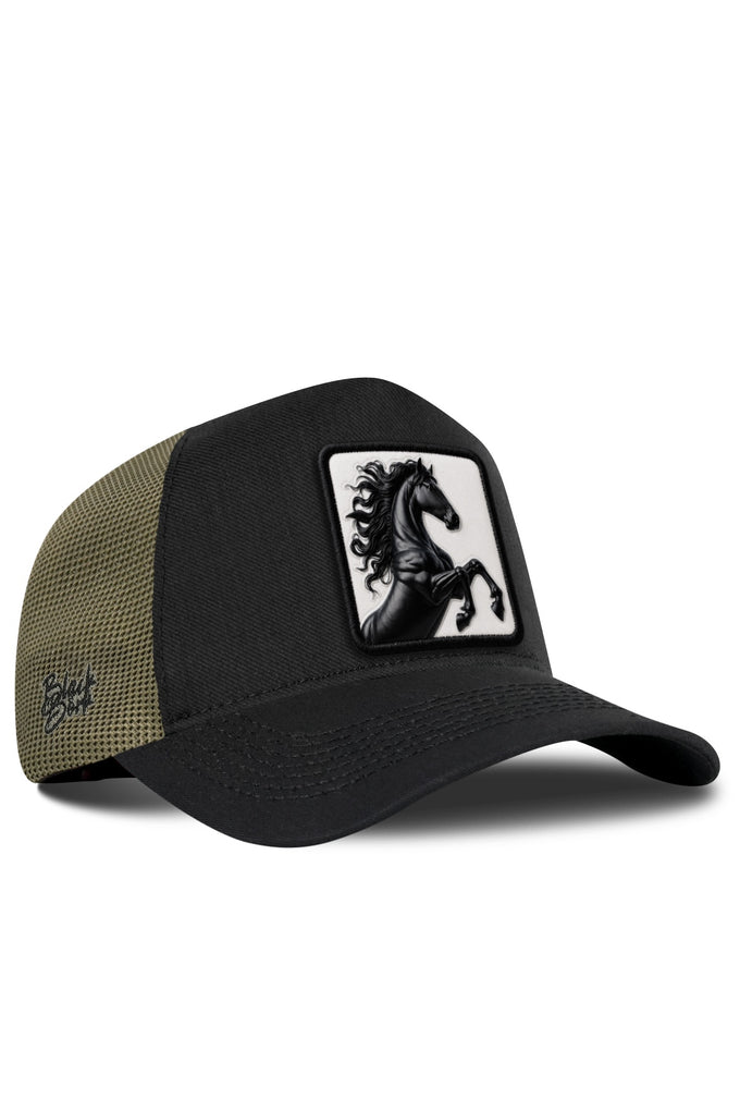 At Logolu Cordura Siyah-Haki Trucker Şapka