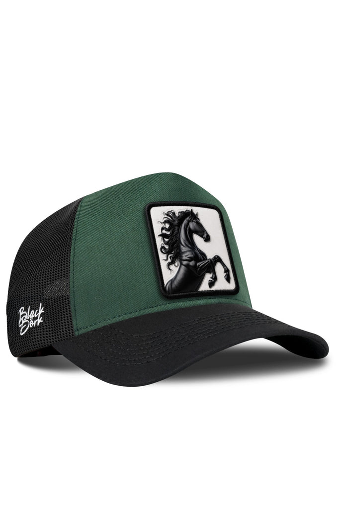 At Logolu Cordura Siyah-Petrol Yeşili Trucker Şapka