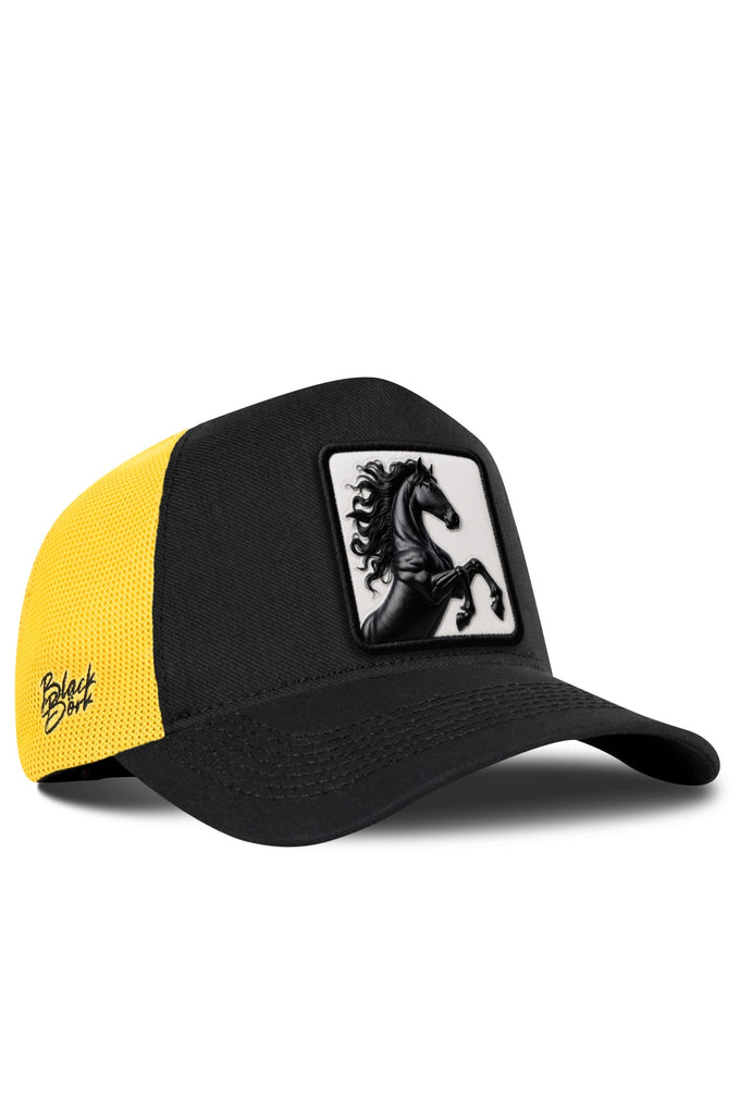 At Logolu Cordura Siyah-Sarı Trucker Şapka