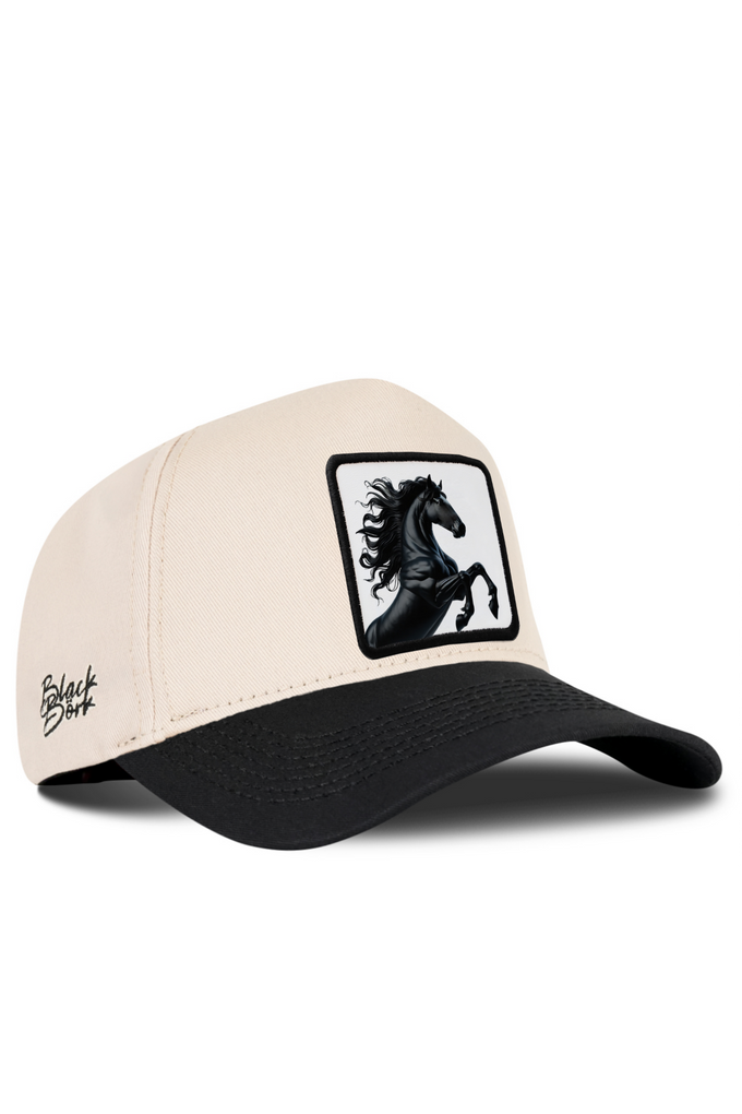 Black and Beige Horse Logo Baseball Premium Cap