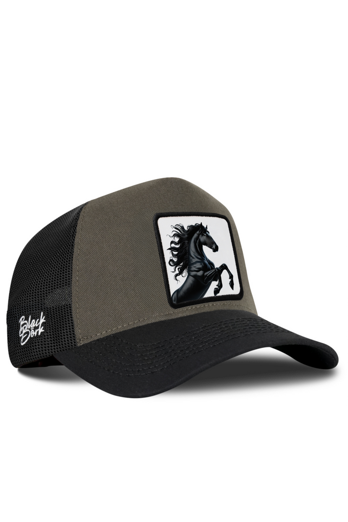 At Logolu Siyah-Haki Trucker Şapka