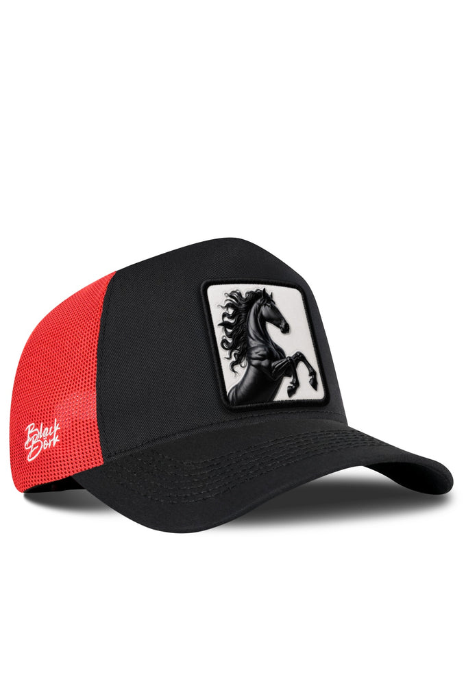 Horse Logo Black-Red Trucker Cap 