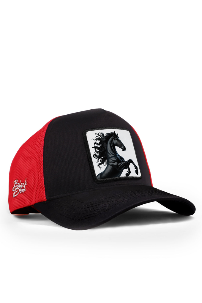 at-logolu-siyah-kirmizi-trucker-sapka-5592 - BlackBörk TR