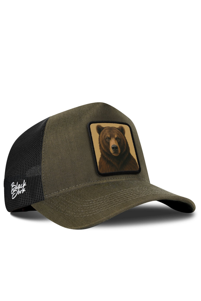Ayı Logolu Cordura Haki-Siyah Trucker Şapka