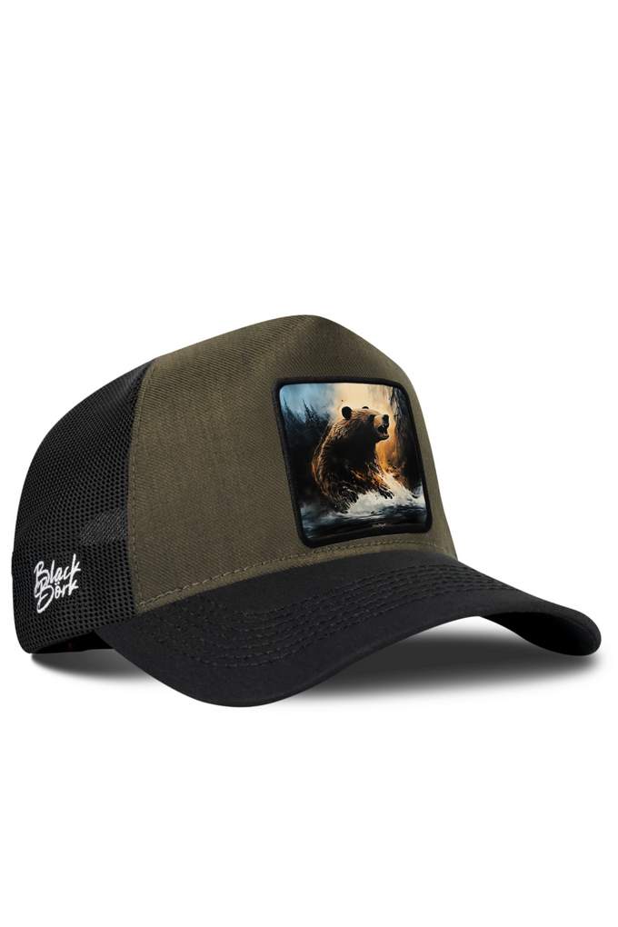 Ayı Logolu Cordura Siyah-Haki Trucker Şapka