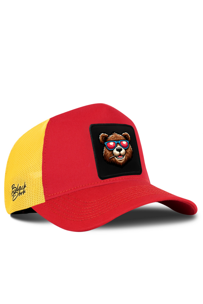 Ayı Logolu Kırmızı-Sarı Trucker Şapka