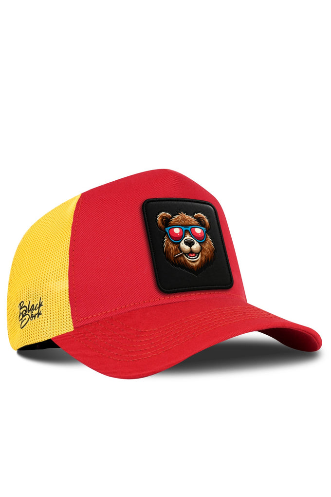 Ayı Logolu Kırmızı-Sarı Trucker Şapka