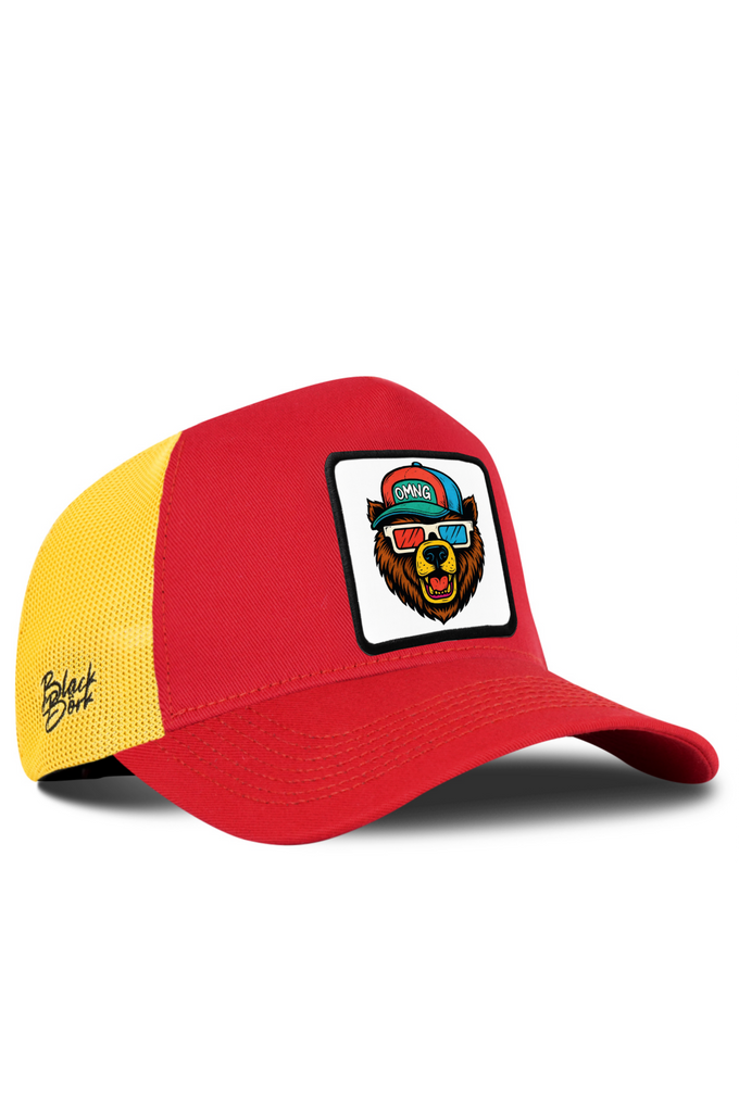 Ayı Logolu Kırmızı-Sarı Trucker Şapka