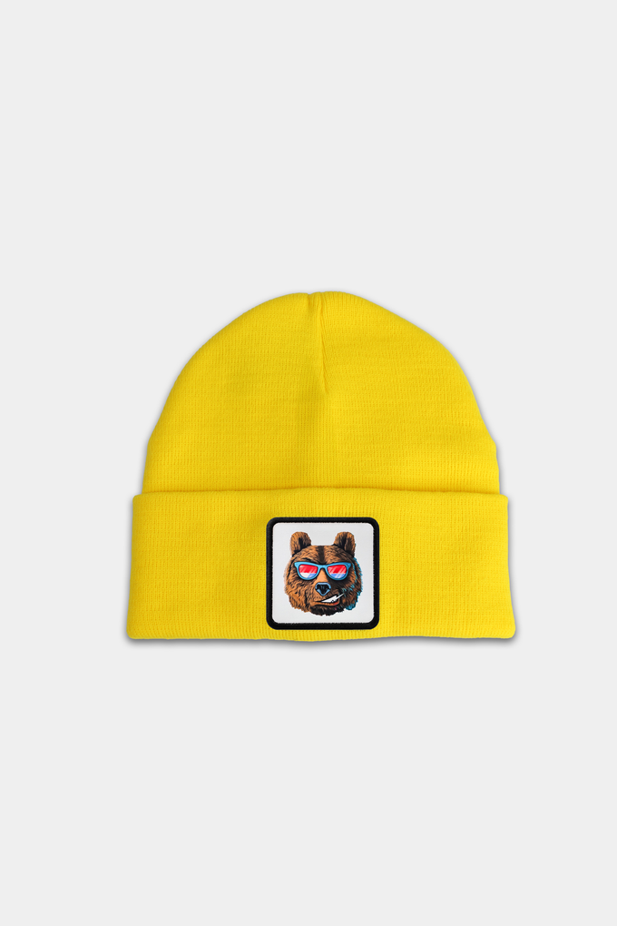 Yellow Kids' Beanie with Bear Logo