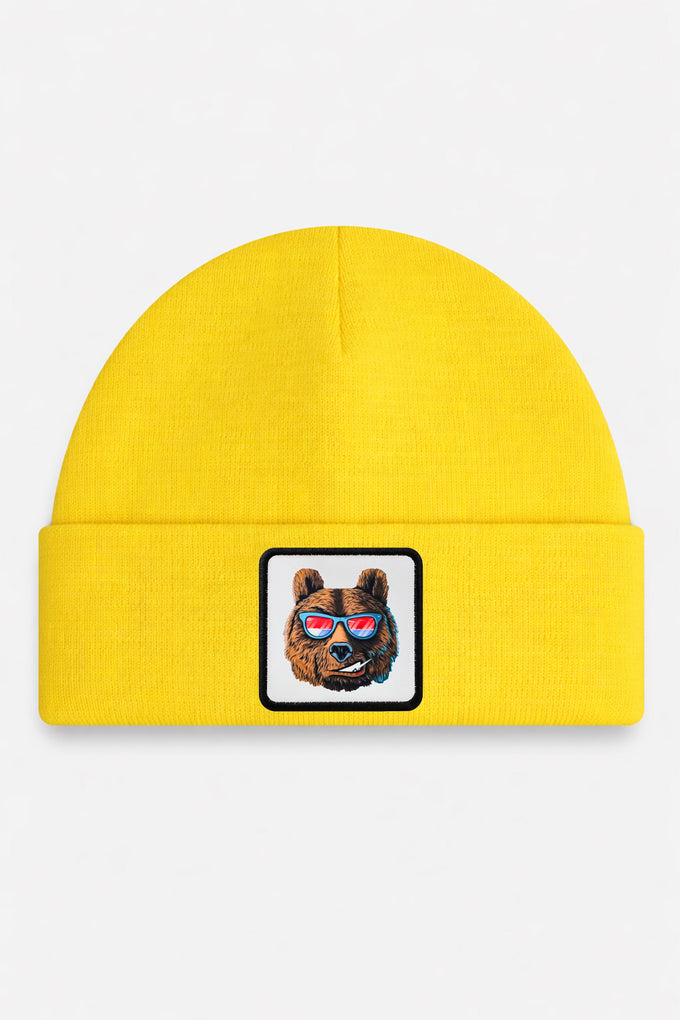Yellow Kids' Beanie with Bear Logo