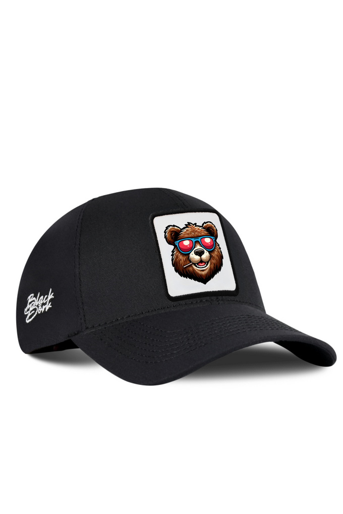 Black Six Baseball Cap with Bear Logo