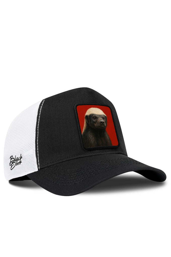 Bal Porsuğu Logolu Cordura Siyah-Beyaz Trucker Şapka