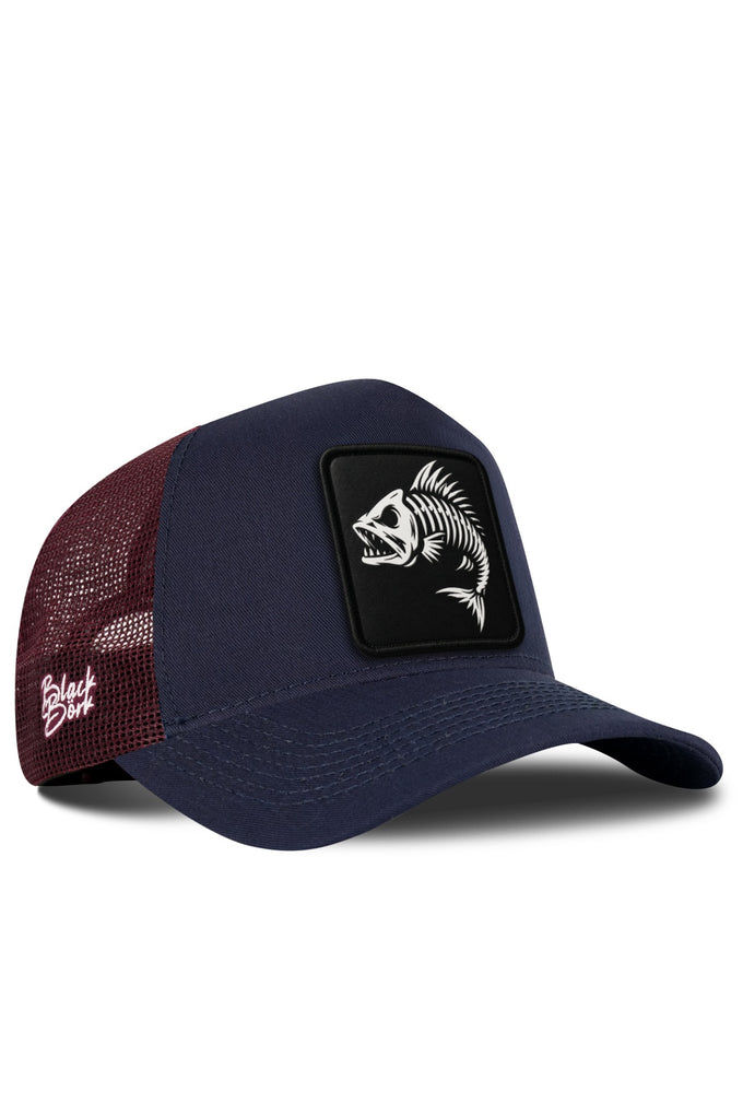 Balık Logolu Lacivert-Bordo Trucker Şapka