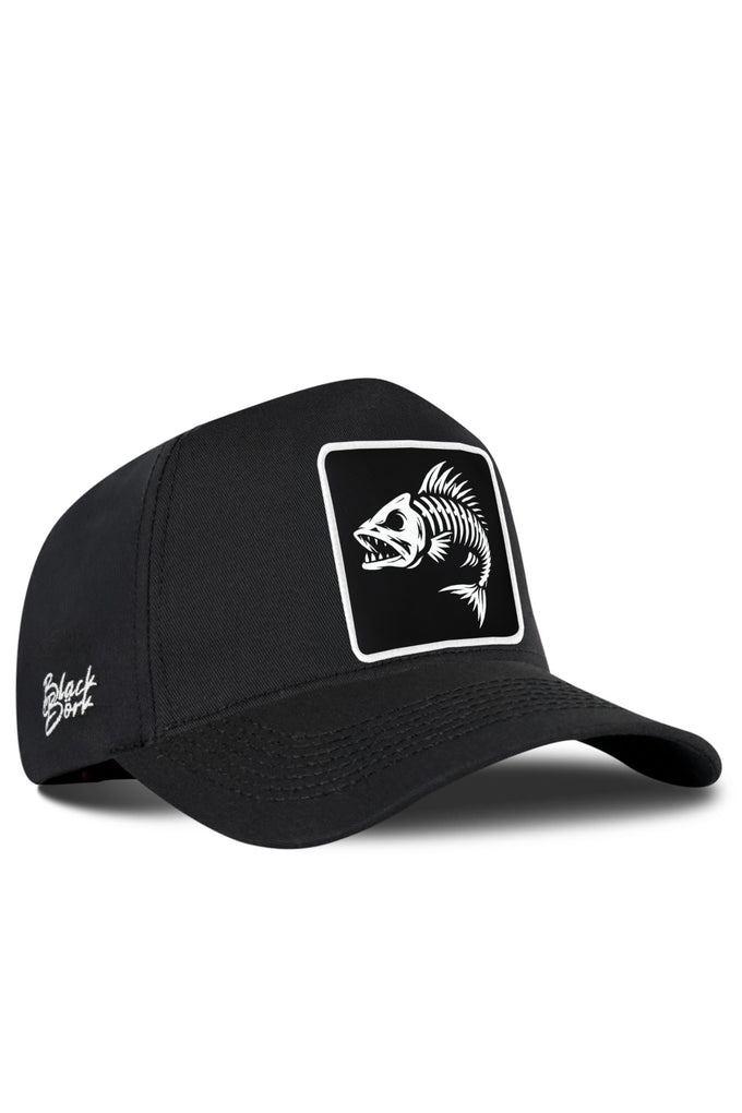 Black Baseball Cap with Fish Logo