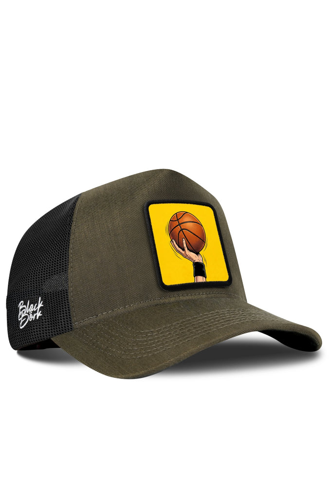 Basketbol Logolu Cordura Haki-Siyah Trucker Şapka