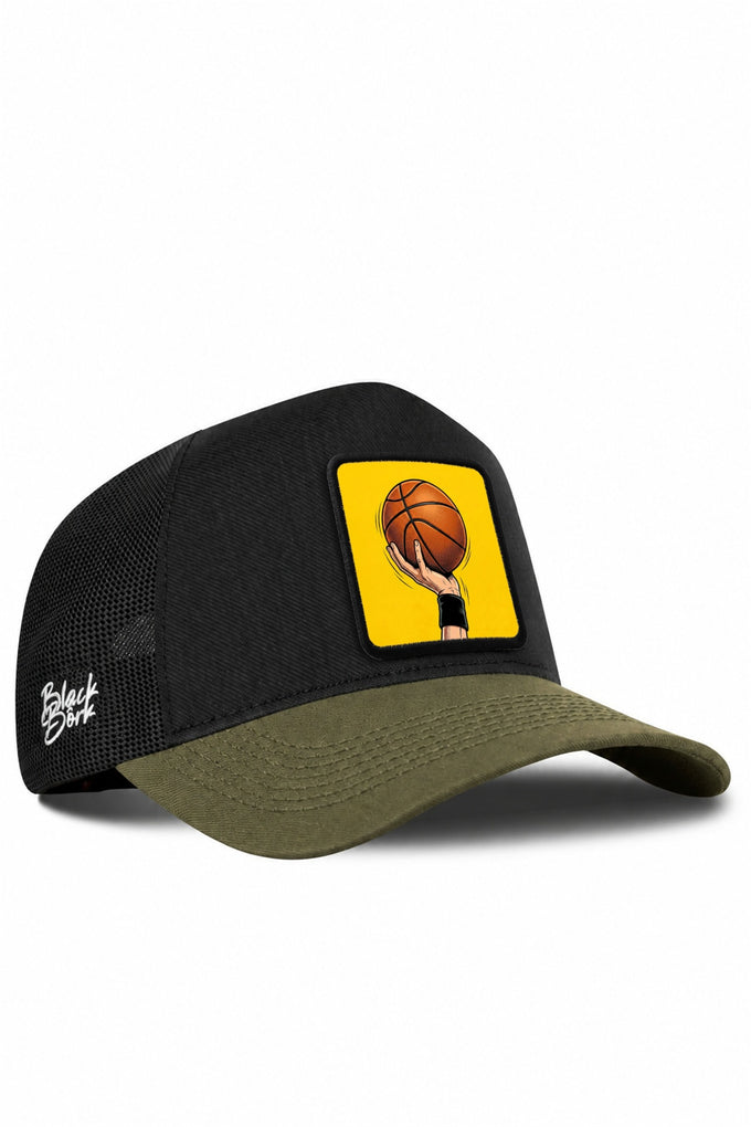 Basketbol Logolu Cordura Haki-Siyah Trucker Şapka