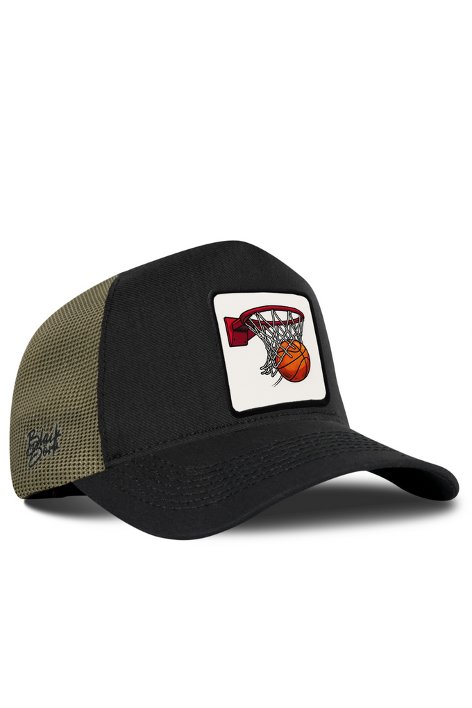 Basketbol Logolu Cordura Siyah-Haki Trucker Şapka