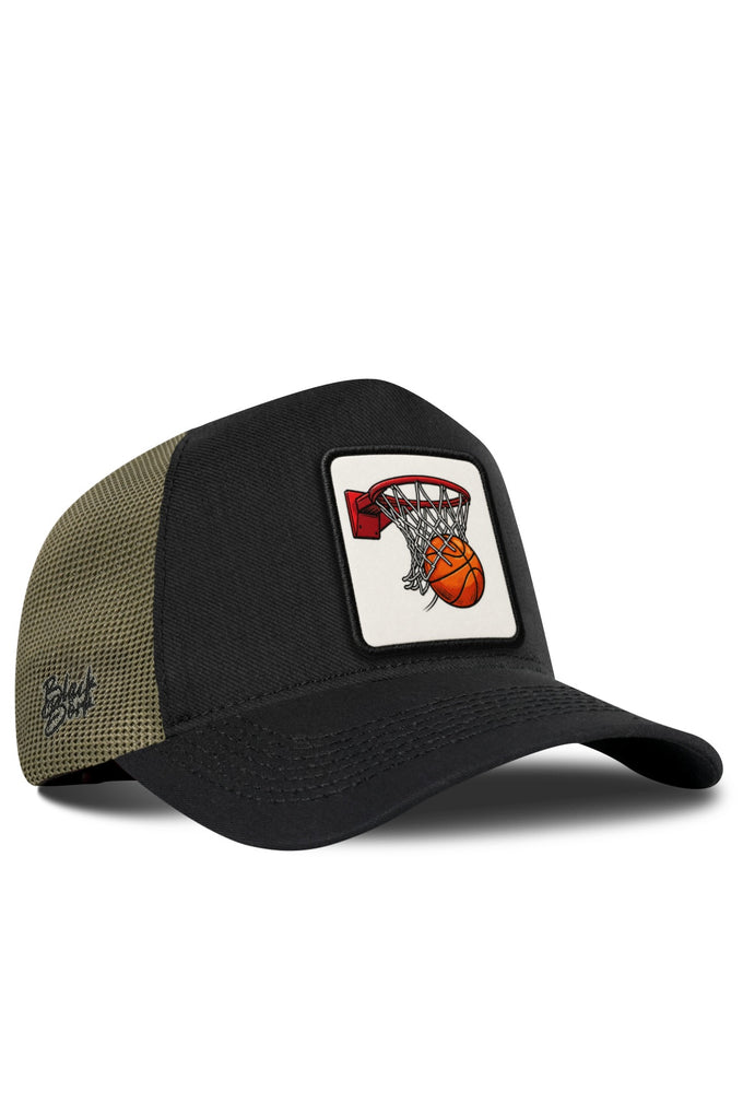Basketbol Logolu Cordura Siyah-Haki Trucker Şapka