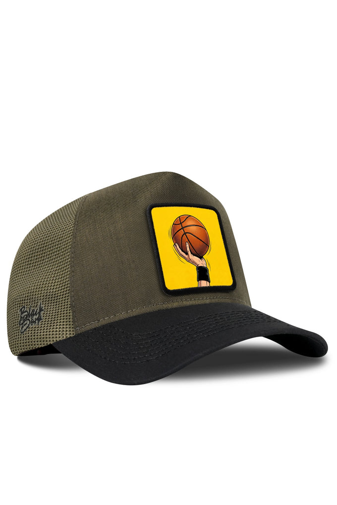 Basketbol Logolu Cordura Siyah-Haki Trucker Şapka