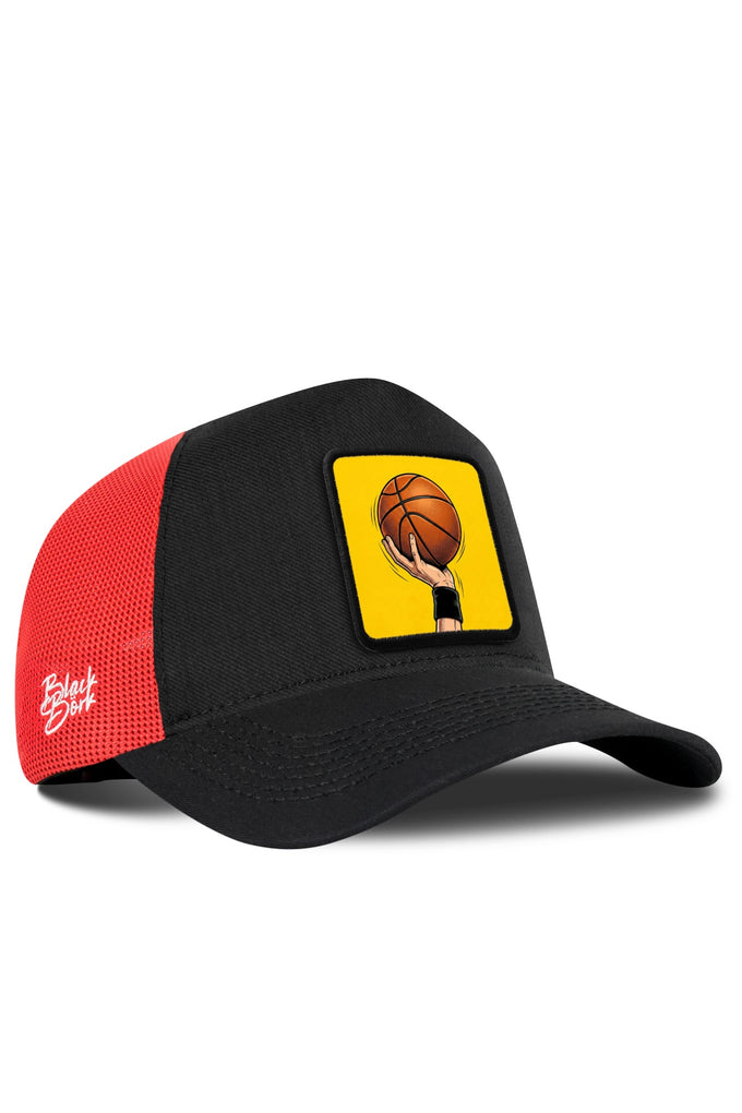 Basketbol Logolu Cordura Siyah-Kırmızı Trucker Şapka