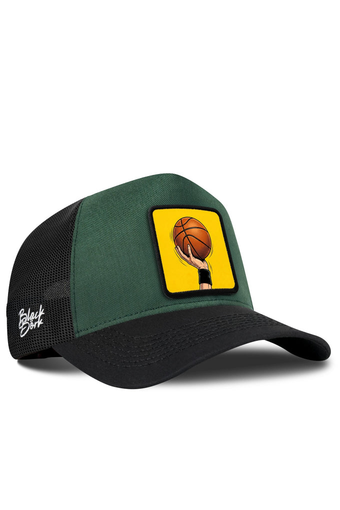 Basketbol Logolu Cordura Siyah-Petrol Yeşili Trucker Şapka