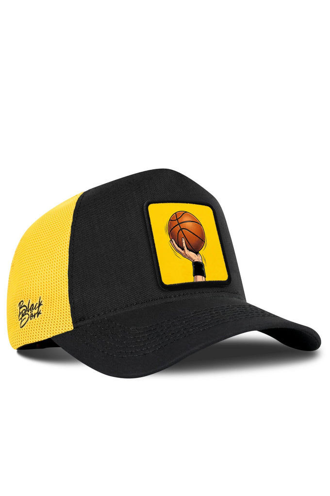 Basketbol Logolu Cordura Siyah-Sarı Trucker Şapka