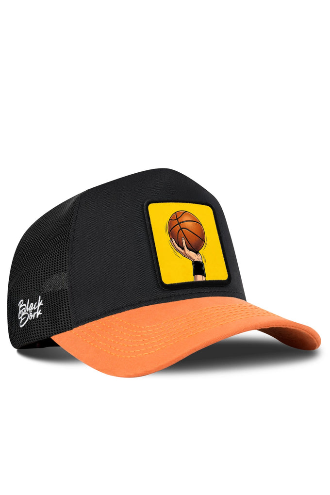 Basketbol Logolu Kiremit-Siyah Trucker Şapka
