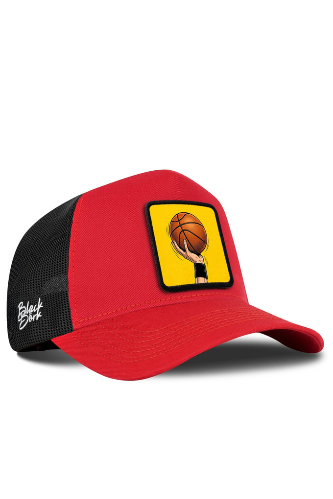 Basketbol Logolu Kırmızı-Siyah Trucker Şapka
