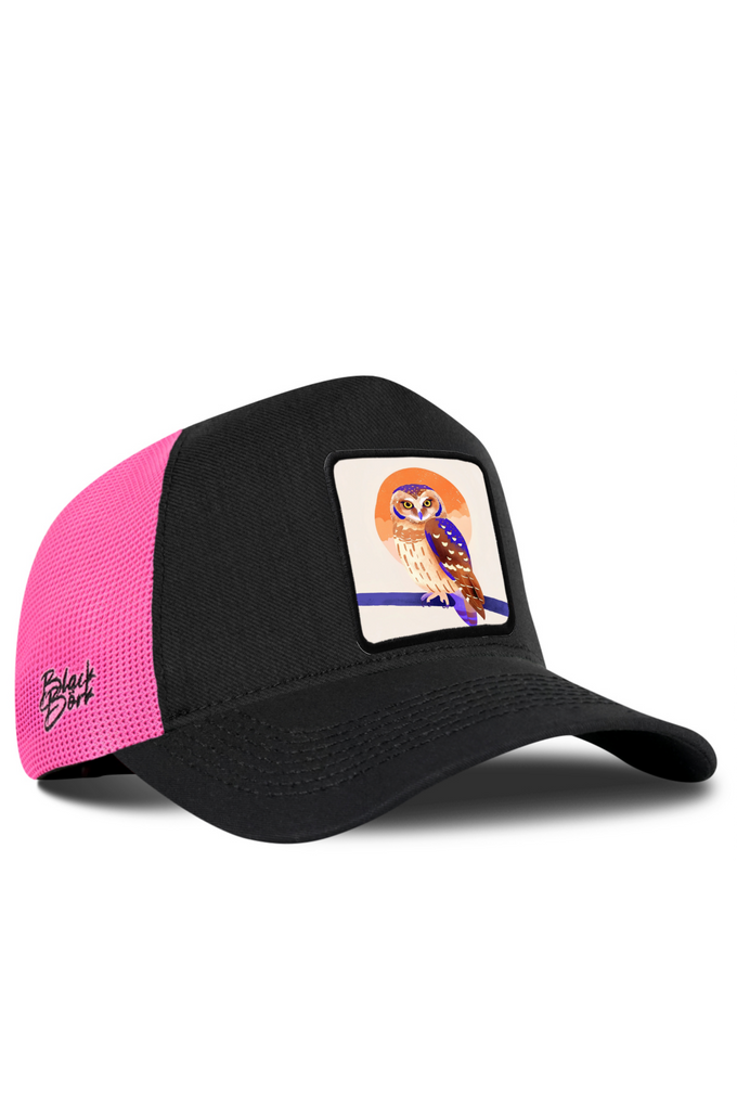 Owl Logo Cordura Black and Pink Trucker Cap