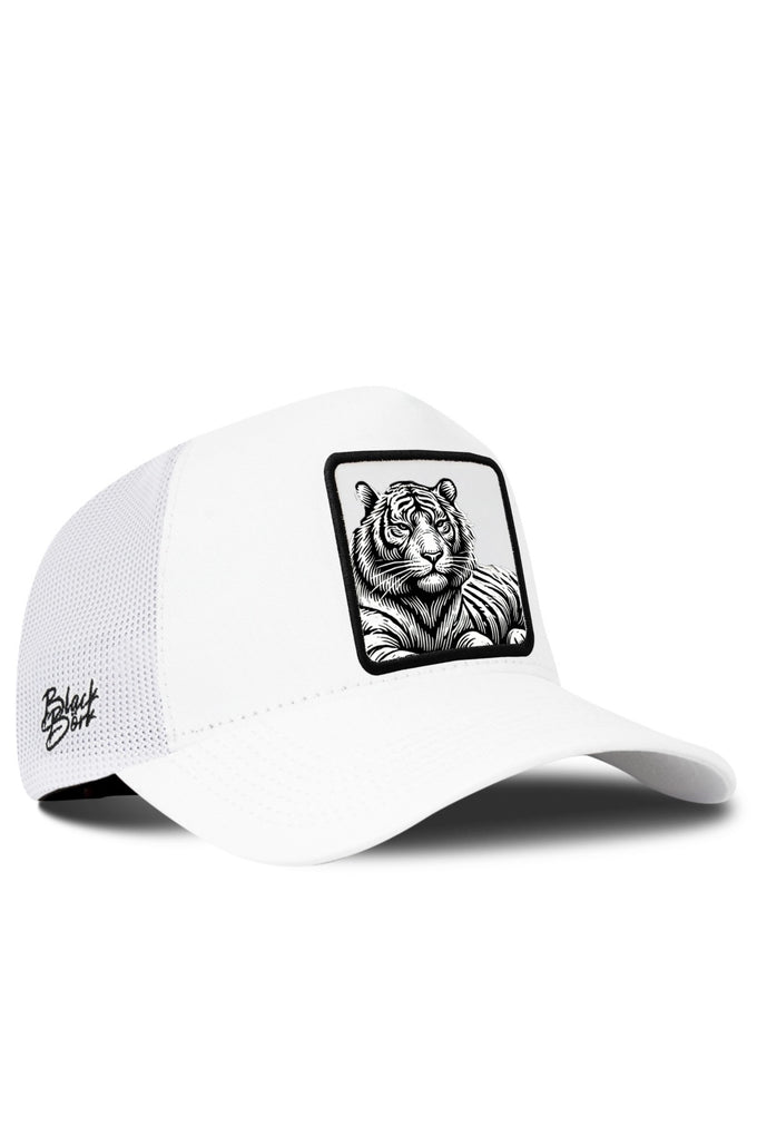 White Trucker Cap with Bengal Tiger Logo