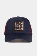 Navy Blue-Burgundy Trucker Hat with Blah Blah Blah Logo