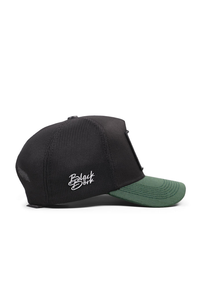 Cordura Petrol Green-Black Trucker Cap with Bull Logo
