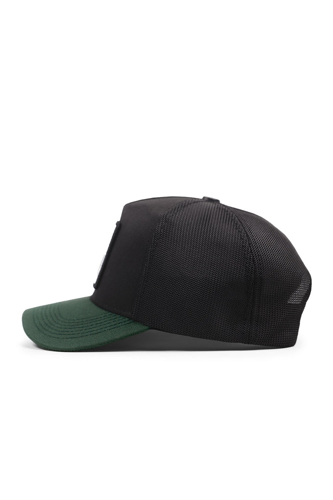 Cordura Petrol Green-Black Trucker Cap with Bull Logo