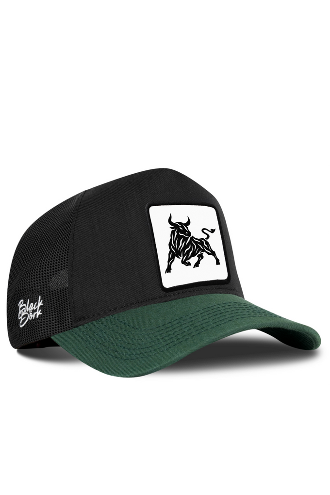 Cordura Petrol Green-Black Trucker Cap with Bull Logo