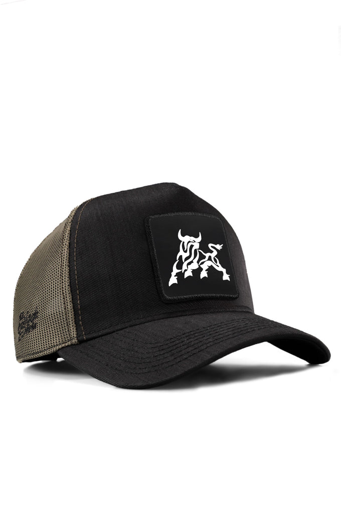 Bull Logo Cordura Black-Khaki Trucker Cap