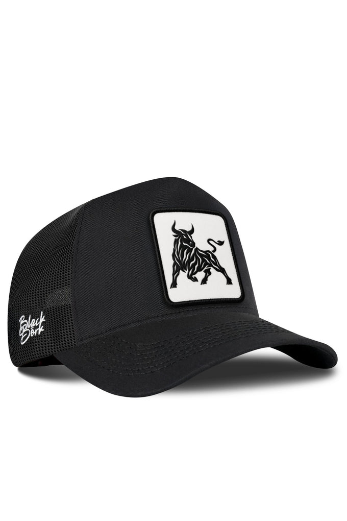 Black Trucker Cap with Bull Logo