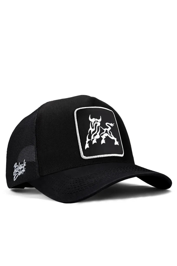Black Trucker Cap with Bull Logo