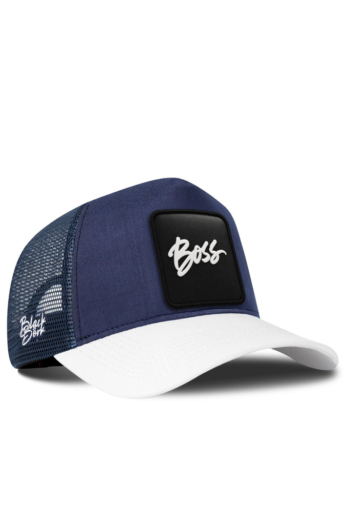 Boss Logolu Cordura Beyaz-Lacivert Trucker Şapka