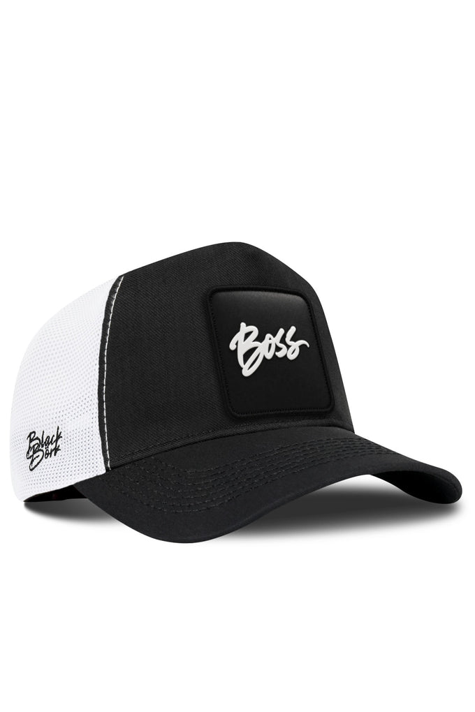 Boss Logolu Cordura Siyah-Beyaz Trucker Şapka