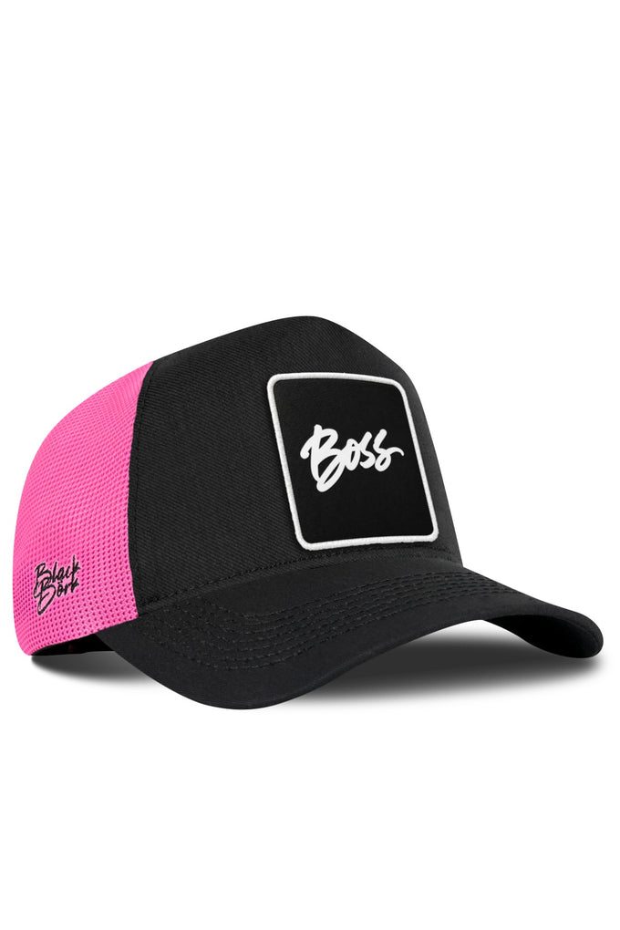 Boss Logolu Cordura Siyah-Pembe Trucker Şapka