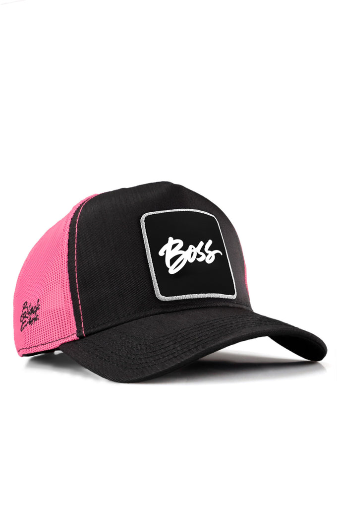 boss-logolu-cordura-siyah-pembe-trucker-sapka-5680 - BlackBörk TR