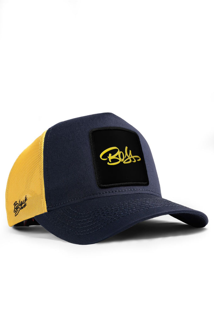 boss-logolu-lacivert-sari-sapka-2488 - BlackBörk TR