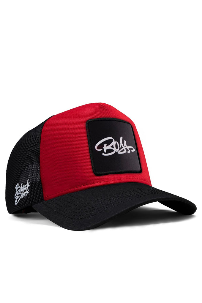 boss-logolu-siyah-kirmizi-trucker-sapka-3936 - BlackBörk TR