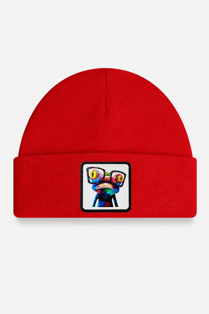 Red Kids' Beanie with Chameleon Logo