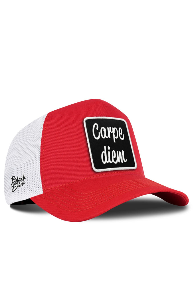 Red and White Trucker Cap with Carpe Diem Logo