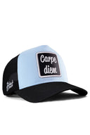 Carpe Diem Logolu Siyah-Buz Mavi Trucker Şapka